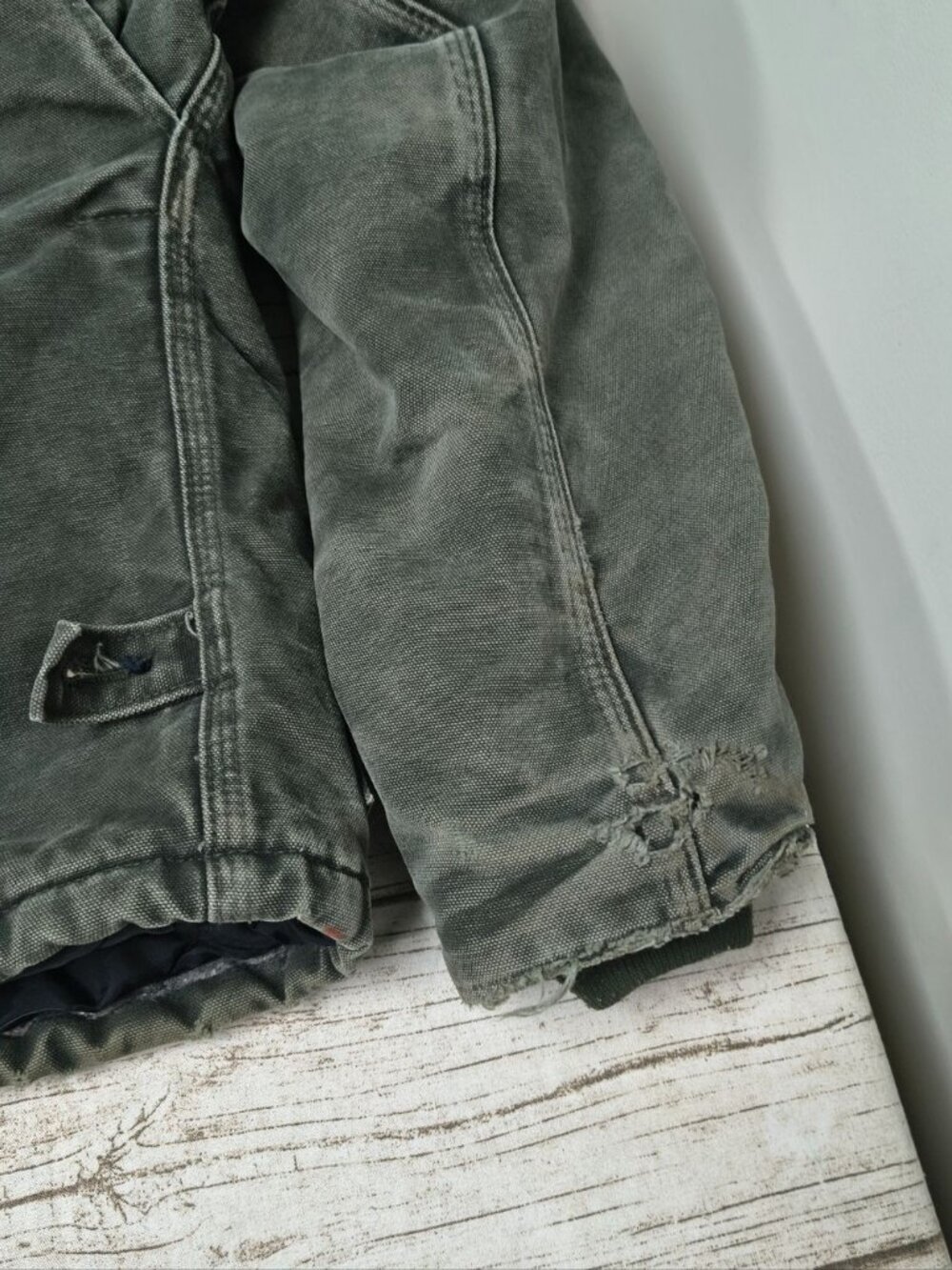 Vintage Carhartt J22 Mos Green Canvas Jacked Sunfaded Distressed Medium - Picture 12 of 13